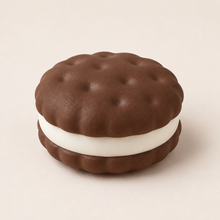 NOLLUMI Sandwich Cookie Squishy in Coffee, with scalloped cocoa layers, soft dimples and white cream filling